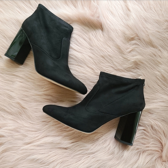 Black Ankle Boots Booties Suede Franco Sarto Block - Picture 5 of 10